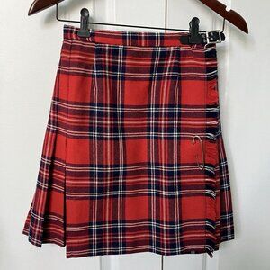 Vintage Highland Queen Kilt Skirt Red Tartan Wool Blend Short Mini